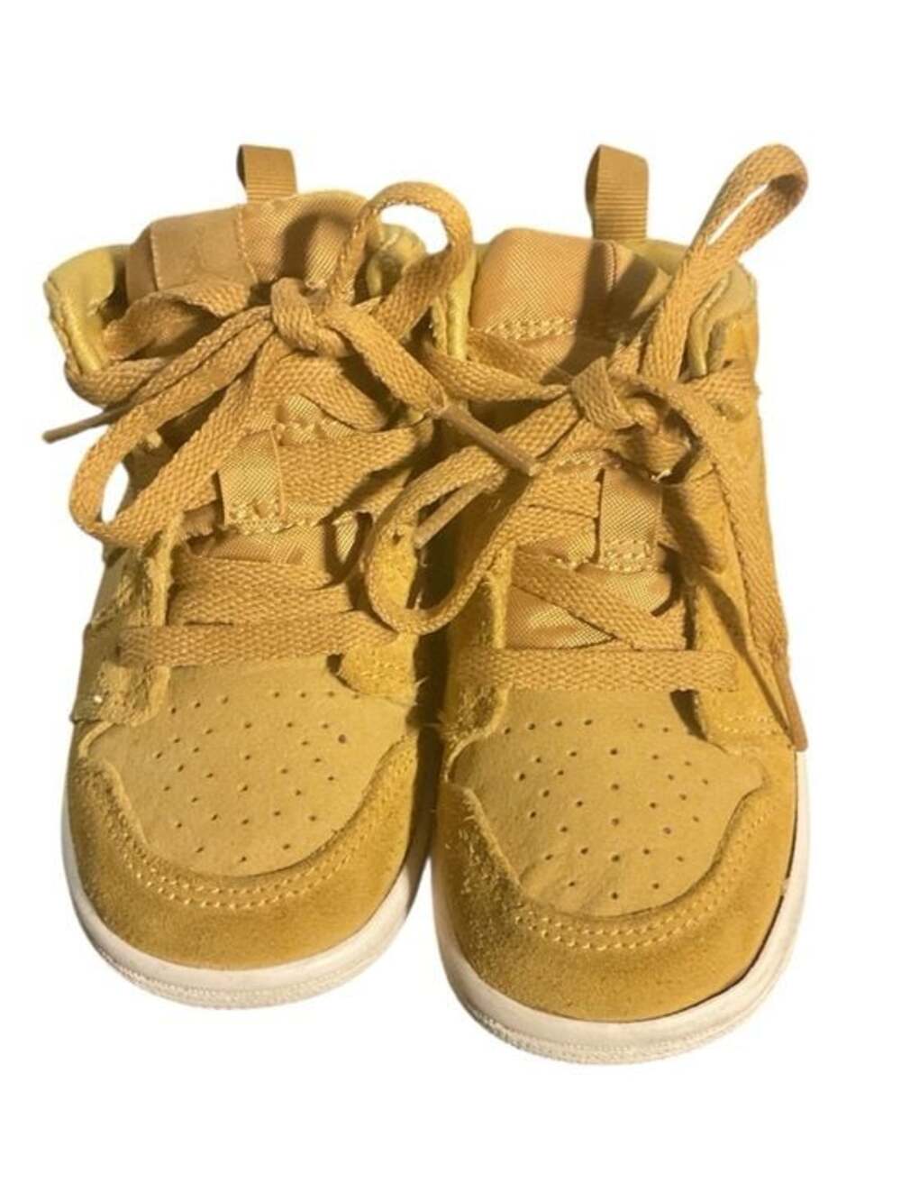 AIR JORDAN 1 RETRO MID SNEAKERS SUEDE WHEAT HARVEST/WHITE TODDLERS SIZE 6C
